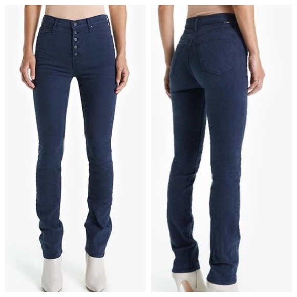MOTHER Denim - MOTHER 25 The Dazzler Ankle mid-rise straight-leg‎ jeans Button Front Dark Blue